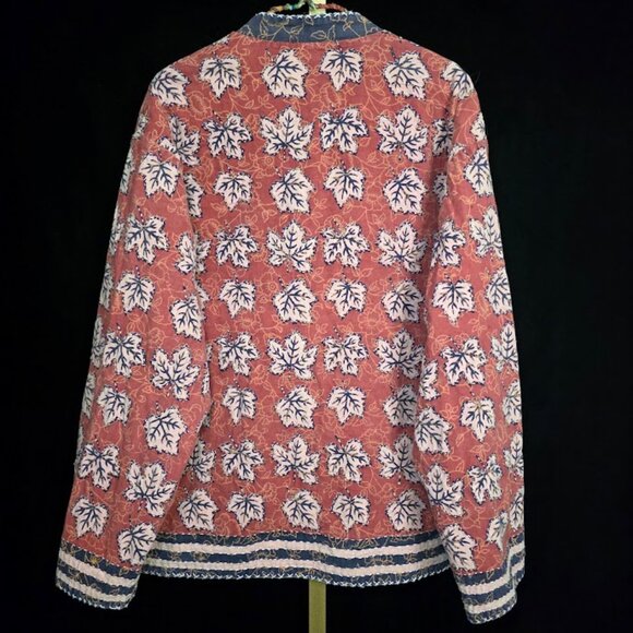 Vtg 70s Reversible Indian Cotton Toggle Jacket/Coat with Leaf Print - Picture 6 of 10